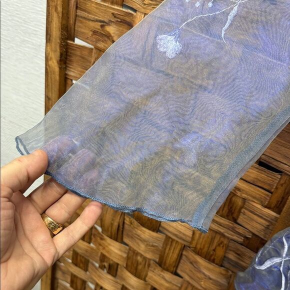 Vintage See-through Sheer Blue Floral Embroidered Jacket - Picture 4 of 5